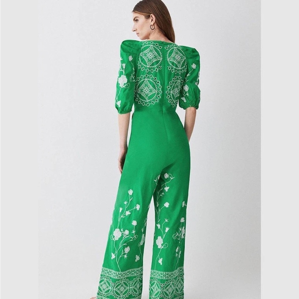 Karen Millen Green Embroidered Puff-Sleeve Jumpsuit size 10 - Picture 2 of 3